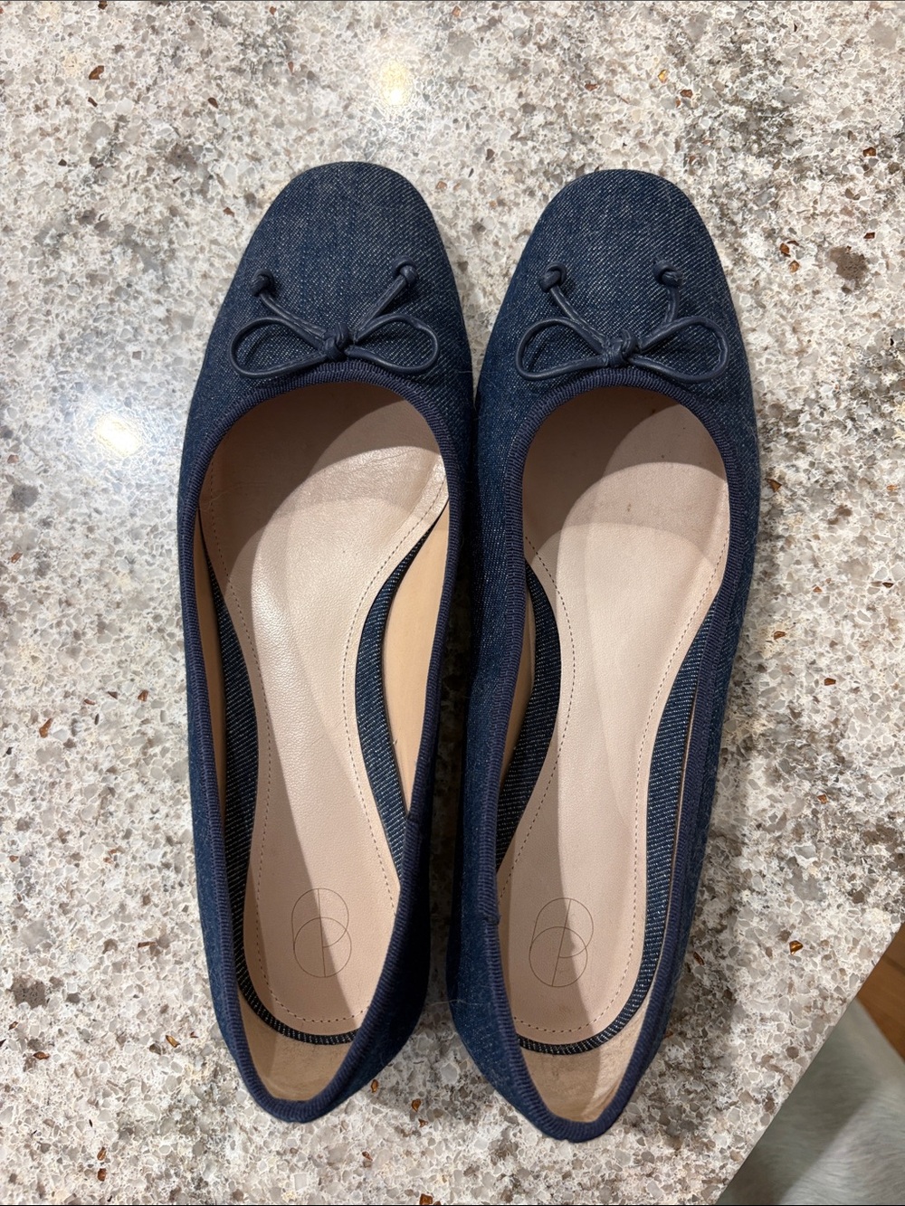 Porte and Paire Classic Navy Ballet Flats with Bow Accent size 39